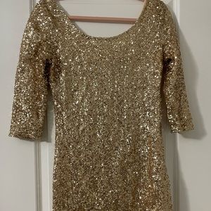 New Years Eve Full Gold Sequin Mini Dress